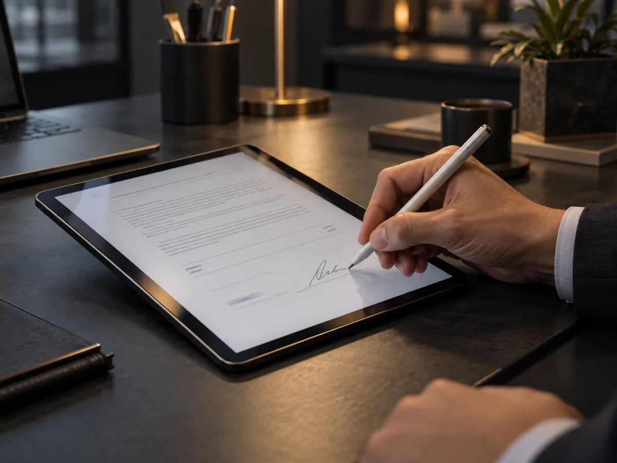 Signing a contract on a tablet with a stylus